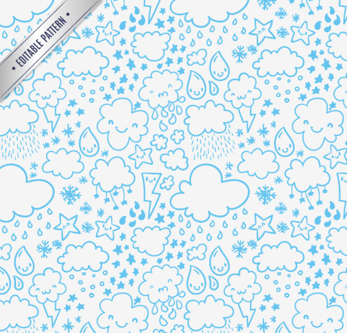Blue clouds raindrops seamless background vector material