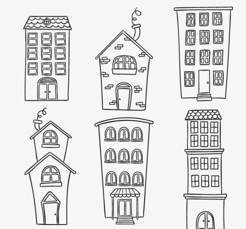 6 Cartoon building design vector material