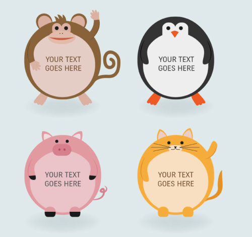 Round 4 cartoon animal tag vector material