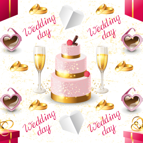 Champagne and wedding cake seamless background vector material