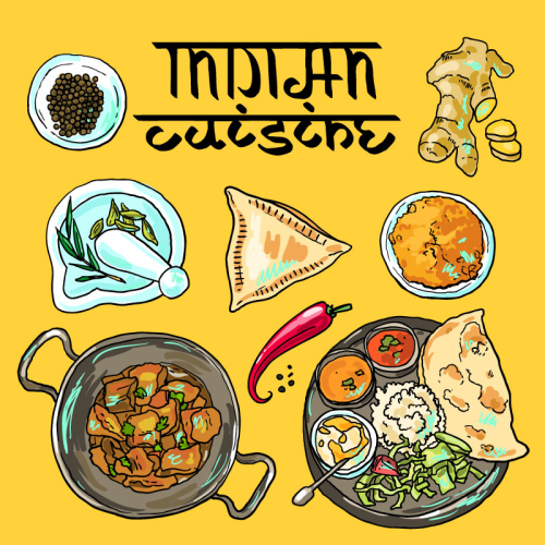 Delicious Indian cuisine illustrator vector material