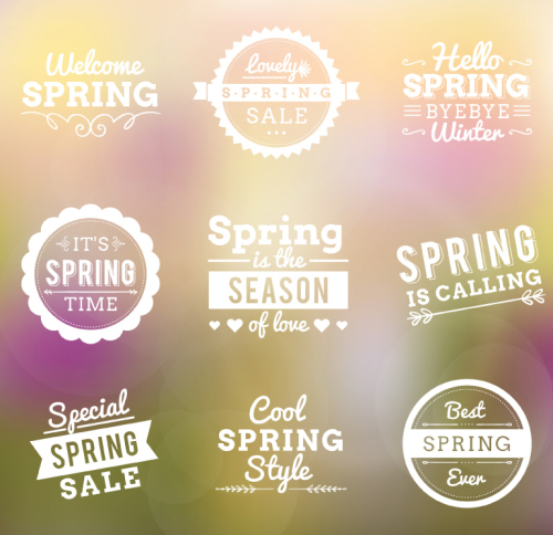 9 Spring WordArt vector material