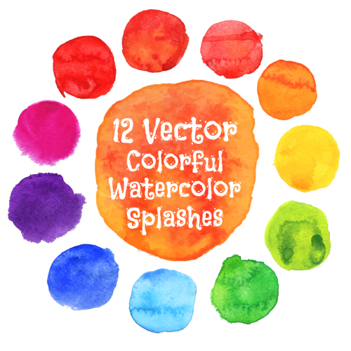 12-color watercolor dot design vector material