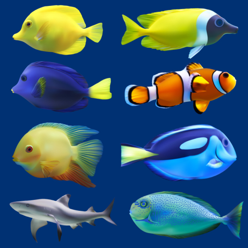 8 lifelike marine fish design vector material