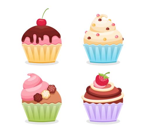 4 cartoon cupcakes vector material