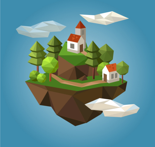 Creative three-dimensional mountain house vector material