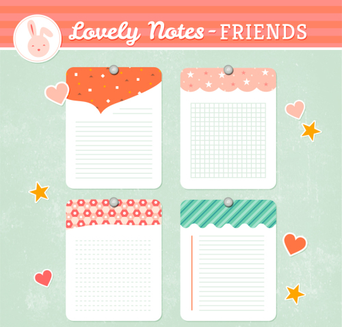 4 lovely note paper design vector material