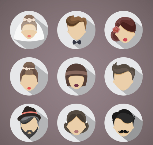 9 wedding portraits Vectors