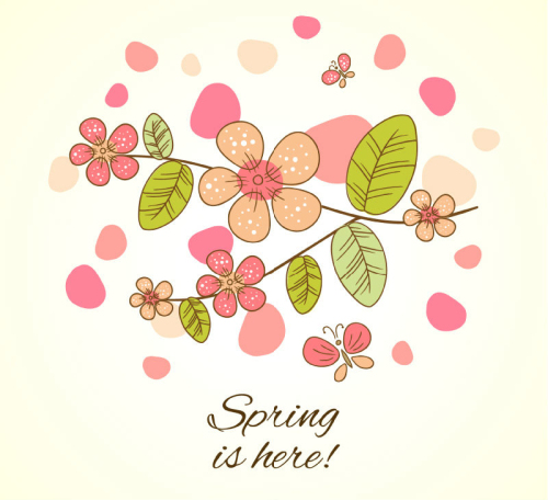 Spring flowers and butterflies vector cartoon