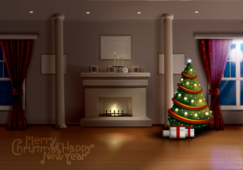 Vector material Fashion living room on Christmas Eve