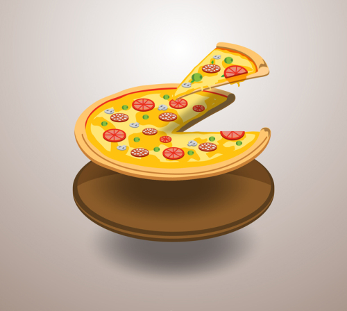 Delicious pizza cut vector material