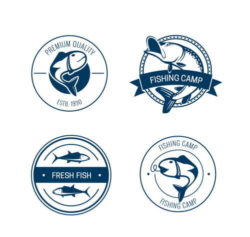 4 fishing camps blue label vector