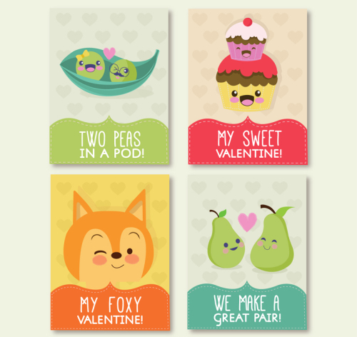 4 lovely valentine cards vector material