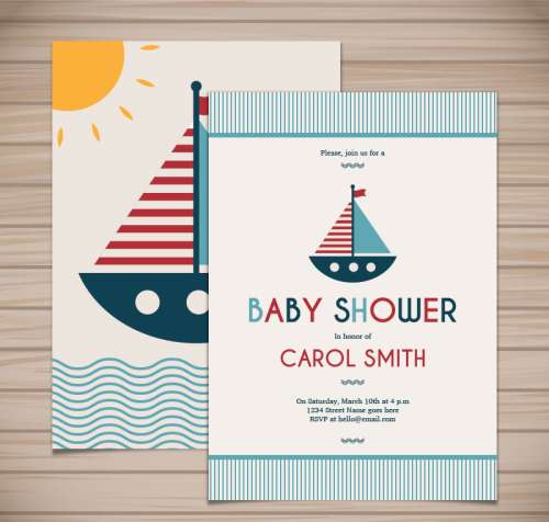 Lovely sailing greet infant party card vector
