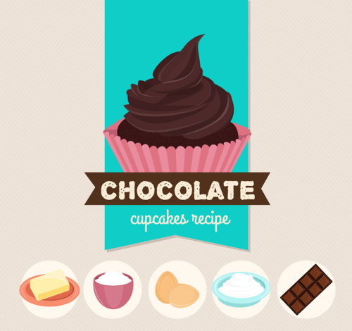 Chocolate cupcakes and raw material vector