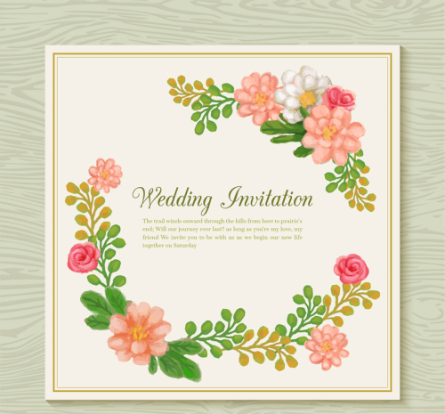 Watercolor Floral Wedding Invitation Card Vector