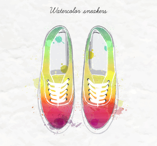 Water painting sports shoes vector material