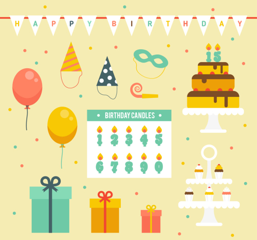 13 birthday party decorative elements vector material