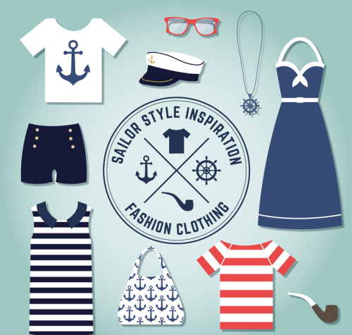 10 paragraph summer navy style clothing and accessories vector