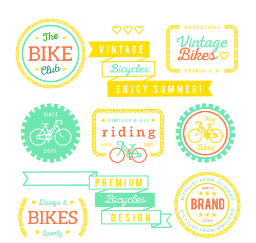 9 bike sports label vector material