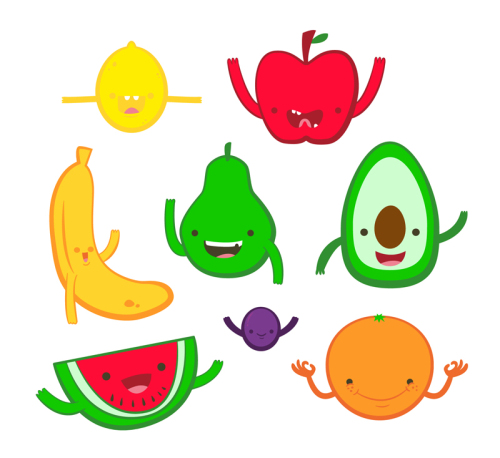 8 cute cartoon fruit design vector material