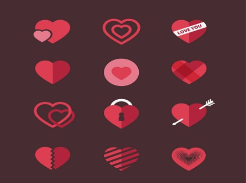 12 flat love icon vector