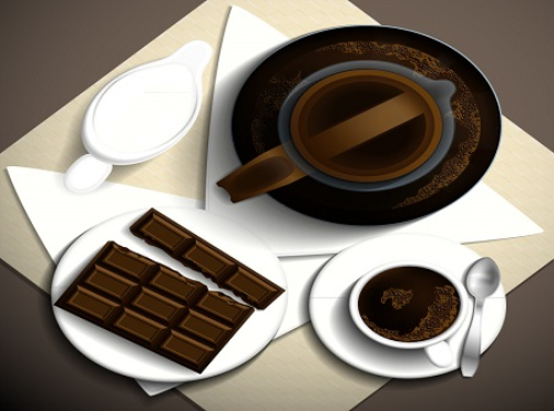 Delicious coffee and chocolate vector